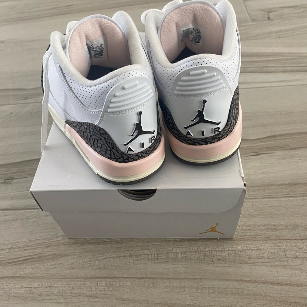 Air Jordan’s Retro 3  White and Gray Sneakers with Pink accents; Women’s Size 8